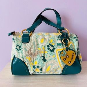 Vintage Y2K 90s juicy couture velour green and yellow floral paisley bag purse